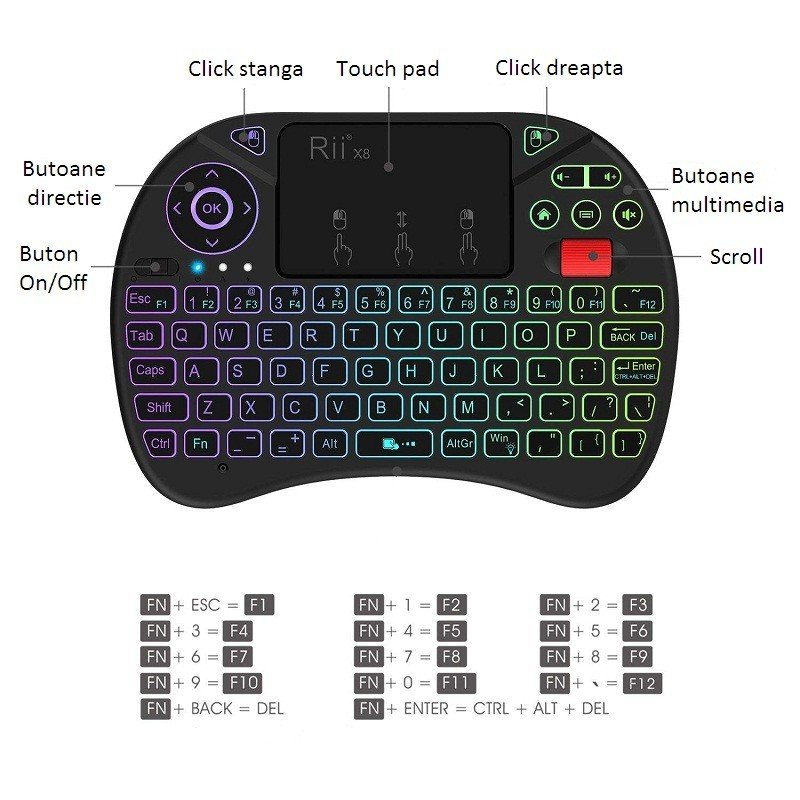 Mini tastatura wireless iluminata RGB